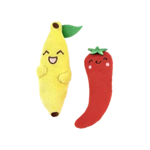 Fog City Pet Spicy Pepper & Banana Duo Plush Catnip Cat Toys, 2-Pack