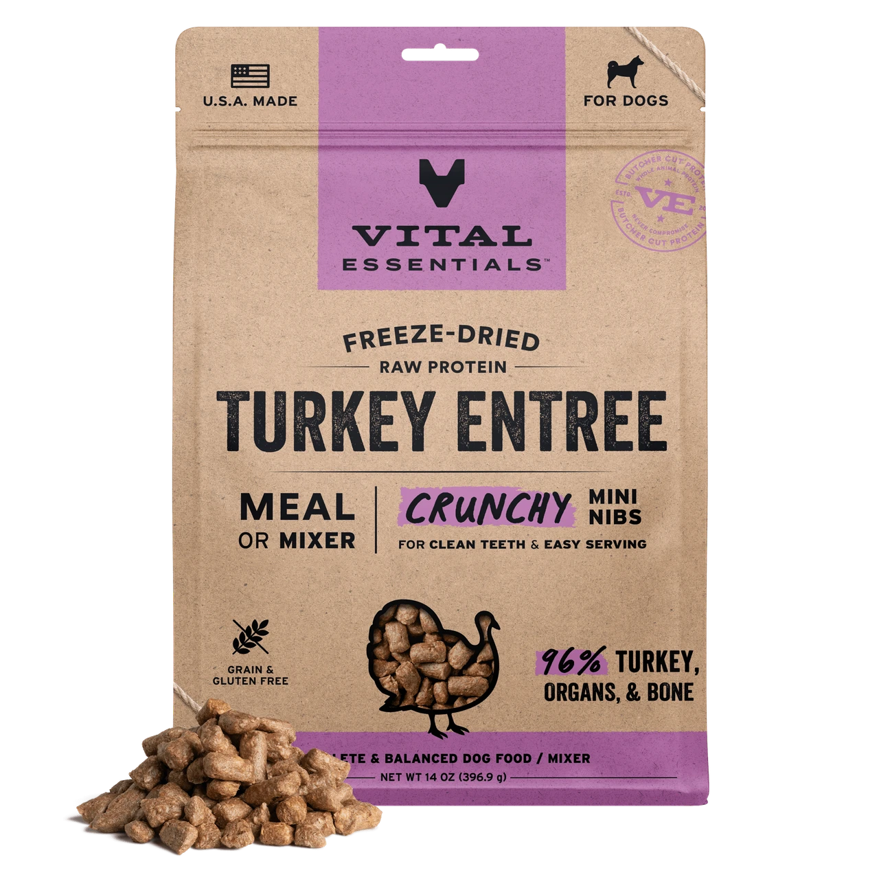 Vital Essentials Freeze-Dried Raw Turkey Entrée Crunchy Mini Nibs Dog Food